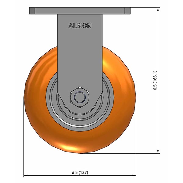 Side view drawing of caster with dimensions